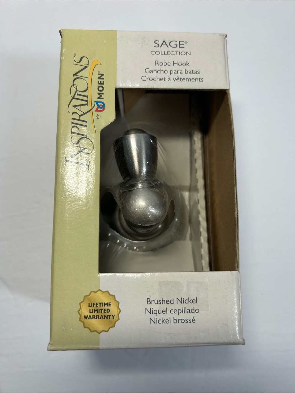 Moen Brushed Nickel Robe Towel Hook from Inspirations Sage Collection NIB